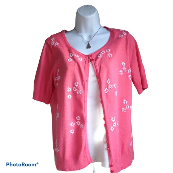 🎉Coral Sweater with Embroidered Flowers Sz PM - Picture 1 of 8